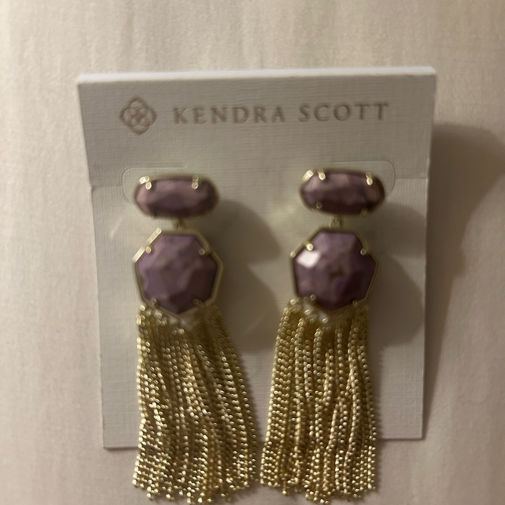 Kendra Scott Lavender and Gold Chain Earrings